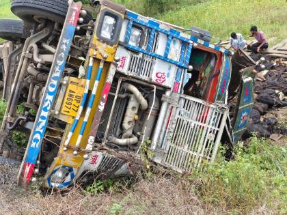 The truck overturned in Malhivara Shivar when the driver lost control; 85 goats died | चालकाचे नियंत्रण सुटल्याने माळहिवरा शिवारात ट्रक उलटला; ८५ शेळ्या मृत्युमुखी