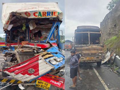 Accident on Pune-Bangalore highway; The container collided and on the other hand, the truck caught fire | पुणे-बंगळुरू हायवेवर अपघात; कंटेनरची धडक तर दुसरीकडे ट्रकनं घेतला पेट