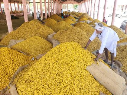 Turmeric as a gold rate in Nanded; As the income is decreasing, the price is increasing, the rate has crossed 18 thousand | नांदेडमध्ये हळदीचं सोनं; आवक कमी होतेय तसा भाव वाढतोय, दर गेला १८ हजारांपार