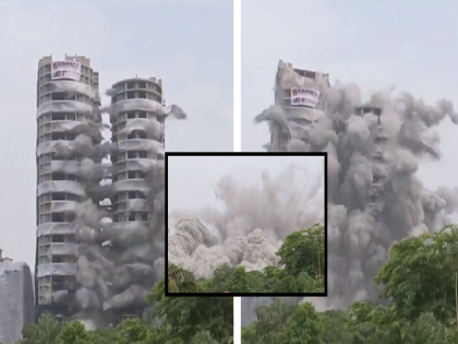 Twin Tower Demolition: Noida Supertech twin towers demolished in just 10 seconds, watch Video... | Twin Tower Demolition: 10 सेकंदात जमीनदोस्त झाले ट्विन टॉवर; भ्रष्टाचाराचे 'शिखर' कोसळले!