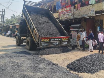 road repairs before dr babasaheb ambedkar jayanti in ulhasnagar | उल्हासनगरात डॉ. आंबेडकर जयंतीपूर्वी रस्त्याची दुरुस्ती