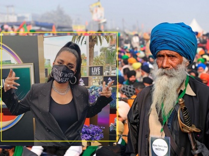 youtuber lilly singh support indian farmers with face mask with a message i stand with farmers in grammy awards | ‘ग्रॅमी’त रंगली शेतकरी आंदोलनाची चर्चा! लिली सिंहने I Stand with farmers म्हणत दर्शवला पाठींबा