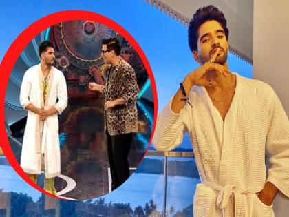 Bigg Boss OTT: Zeeshan Khan makes dashing entry in bathrobe, Karan Johar reminded of Ranveer Singh | Bigg Boss OTT : अन् बिग बॉसच्या सेटवर बाथ्रोब घालून पोहोचला झीशान खान, करणही झाला हैराण