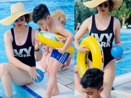 Kangana Ranaut And Nephew Prithvi Enjoyed At Water Park In Budapest And Actress Shares Her Swimsuit Photos | ब्रालेटनंतर कंगनाने शेअर केले स्वीमसूट अवतारातील फोटो, भाच्यासोबत असे केले एन्जॉय