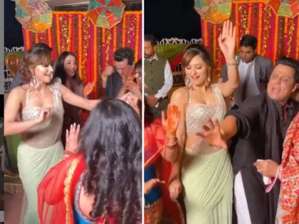 Urvashi Rautela doing bhangra in saree watch her dancing video | Video: साडी नेसून उर्वशीने लग्नात केला धमाकेदार भांगडा, व्हायरल झाला व्हिडीओ...