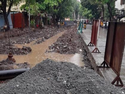 Fear of partially cemented road works becoming dangerous due to rain | पावसामुळे अर्धवट सिमेंट रस्त्यांची कामे धोकादायक ठरण्याची भीती