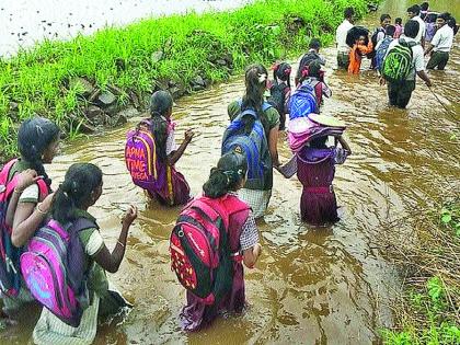 Student's journey to life-threatening school | कल्याण शहराजवळच्या गावांतील विद्यार्थ्यांचा जीवघेणा शाळा प्रवास