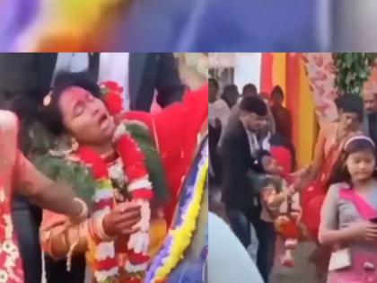 family was seen forcing the bride into her husband's car from the wedding hall video viral | लग्नमंडपातून वधूला जबरदस्ती पतीच्या कारमध्ये बसवताना दिसले कुटुंबीय; VIDEO पाहून हसून हसून पोट दुखेल