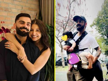 Father Virat Kohli On Duty on Birthday as wife Anushka Sharma shares special adorable photo of 2 kids Vamika and Akaay Special pics | विराट 'बाबा' On Duty! दोन लेकरांसह विराट निघाला सफरीला, अनुष्काने शेअर केला खास Photo