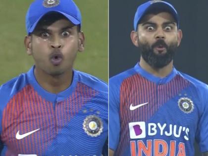 India vs Sri Lanka, 2nd T20I : Virat Kohli’s reaction after Shreyas Iyer’s six hits the roof, goes viral   | IND vs SL, 2nd T20I : श्रेयस अय्यर अन् विराट कोहलीचे डोळे का विस्फारले?, पाहा Video