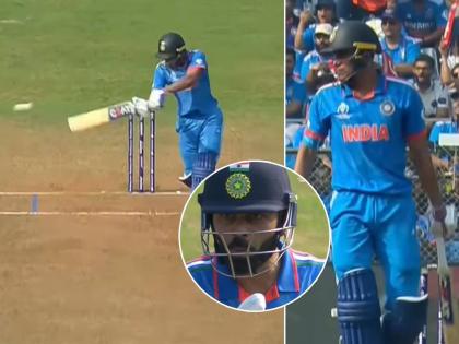 Virat Kohli shocked by Shubman Gill's boundary off Kasun Rajitha during IND vs SL match in ICC Odi World Cup 2023, watch video here | IND vs SL : शुबमन गिलचा अनोखा अन् 'विराट' फटका; किंग कोहली पण झाला शॉक, VIDEO