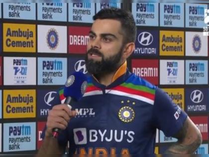 IND vs ENG, 2nd T20 : Virat Kohli said he had a special chat with AB De Villiers just before today's game | IND vs ENG, 2nd T20 : सामन्यापूर्वी एबी डिव्हिलियर्सकडून कानमंत्र घेतला अन् विराट कोहलीचा फॉर्म परतला; मॅचनंतर झाला खुलासा