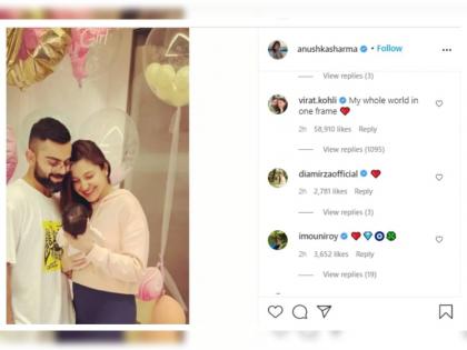 Virat Kohli's Reply to Photo With Daughter Vamika and Wife Anushka Sharma Is Winning the Internet | माझं संपूर्ण जग एका फ्रेममध्ये!; लेकीच्या फोटोवरील विराट कोहलीच्या कमेंटनं  जिंकली मनं