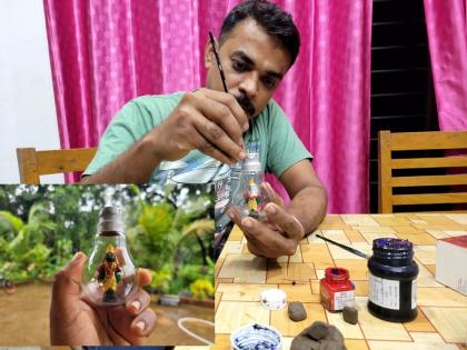 Ashadhi Ekadashi: Vithumauli, an art teacher from Sindhudurg, performed alchemy in a bulb | Ashadhi Ekadashi: बल्बमध्ये साकारली विठुमाऊली, सिंधुदुर्गातील कलाशिक्षकाने केली किमया 