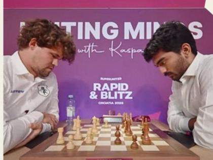 D Gukesh Stuns World No 1 Magnus Carlsen The Sixth Round Of The Grand Chess Tour Superunited Rapid | भारताचा बुद्धीबळपटू डी. गुकेशचा मोठा पराक्रम; वर्ल्ड नंबर वन कार्लसनची जिरवली! D Gukesh Stuns World No 1 Magnus Carlsen The Sixth Round Of The Grand Chess Tour Superunited Rapid | भारताचा बुद्धीबळपटू डी. गुकेशचा मोठा पराक्रम; वर्ल्ड नंबर वन कार्लसनची जिरवली!