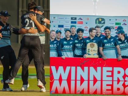NZ vs SA 20I Tri Series 2025 Final Matt Henry guides New Zealand to T20 tri-series title win over South Africa | हरारेच्या मैदानात शेवटच्या षटकात थरार! न्यूझीलंडनं जिंकली आफ्रिकेच्या बाजूनं झुकलेली फायनल