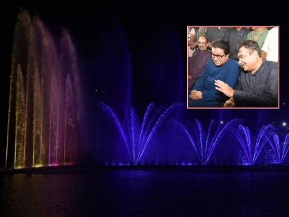 MNS Raj Thackeray and Nitin Gadkari inaugurate Lata Mangeshkar Fountain water show in Nagpur Futala lake | Nitin Gadkari, Raj Thackeray in Nagpur: एकदा शो पाहिलेल्यांनी पुन्हा येऊ नये; राज ठाकरेंच्या उपस्थितीत नितीन गडकरींकडून फाऊंटन शोचे उद्घाटन