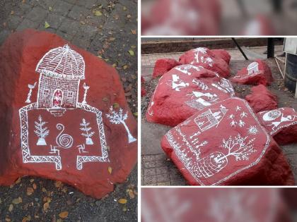 Warli painting executed in Vandemataram park is appreciated everywhere | वंदेमातरम् उद्यानात साकारली वारली चित्रकला, सर्वत्र होतंय कौतुक