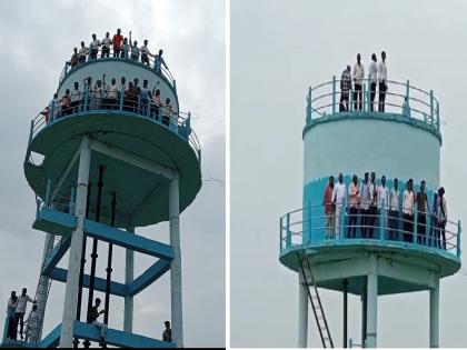 Seeing the poor quality of the work of the water tank, the villagers protested 'Shole Style' | जलकुंभाचे काम निष्कृष्ट दर्जाचे पाहून ग्रामस्थांचे ‘शोले स्टाईल’ आंदोलन