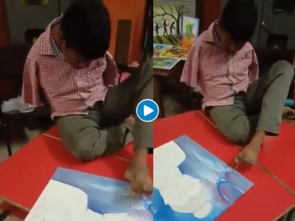 Chattisgarh artists gokaran patil born without hands paints with his feet | जबरदस्त! पाटलांच्या पोराची बातच न्यारी; हात नसतानाही जोपासतोय चित्रकलेची आवड