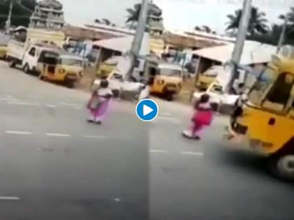 Elderly woman run over by truck miraculously escapes unscathed watch video | Video : देव तारी त्याला कोण मारी! चालता चालता ट्रकखाली सापडल्या आजी; अन् असा झाला चमत्कार