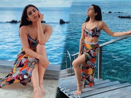 Sara ali khan shares stunning photos from maldives vacation | Hotness Alert! सारा अली खानच्या या फोटोंवरुन हटणार नाही तुमची नजर, दिसली जबरदस्त लूकमध्ये