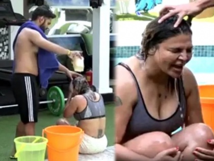 Bigg Boss 14: Rakhi Sawant Takes Bath With The Help Of Rahul Vaidya Video Viral | पब्लिसिटी के लिए कुछ भी करेगा ! राहूल वैद्यने घातली राखी सावंतला आंघोळ, Video Viral