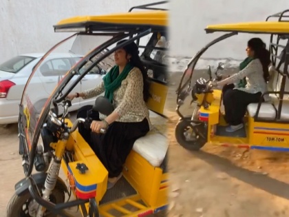 Janhvi kapoor riding an e rickshaw on the streets watch her video | बाबो ! बॉलिवूडच्या प्रसिद्ध अभिनेत्रीने केला कारनामा, रस्त्यावर चालवली चक्क ई-रिक्षा, VIDEO व्हायरल