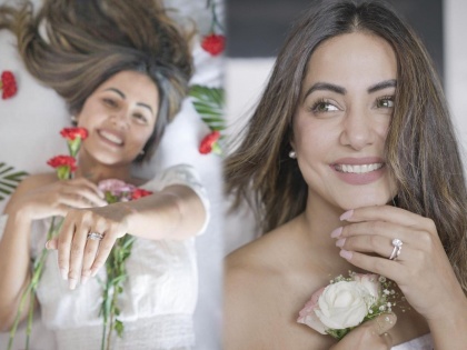 Hina khan flaunts her diamond ring in her latest photo fans asks if she gets engaged with bf rocky jaiswal | हिना खानने बॉयफ्रेंड रॉकीसोबत गुपचूप उरकला साखरपुडा ? डायमंड रिंगसोबतचा शेअर केला फोटो