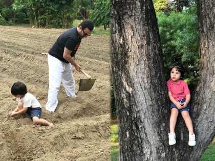 Kareena Kapoor Khan’s favourite boys Saif Ali Khan and Taimur are busy planting trees | सैफअली खानसह शेतात काम करतानाचा दिसला तैमूर, आत्तापर्यंतचा आहे सर्वात खास फोटो