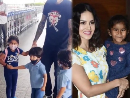 Watch: Netizens are in awe of Sunny Leone’s daughter Nisha being protective of baby brother at the airport | सनी लिओनीच्या लेकीनं जिंकली नेटक-यांची मनं, पाहा नेमकं तिने काय केले, व्हिडीओ व्हायरल