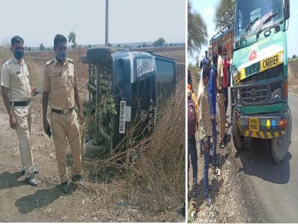 Police van hit by tipper; Five employees including Thanedar were slightly injured | पोलीस व्हॅनला भरधाव टिप्परची धडक; ठाणेदारासह पाच कर्मचारी किरकोळ जखमी