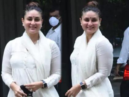 Kareena Kapoor Khan Get clicked outside Randhir Kapoor’s new residence | पंजाबी सुट, कपाळावर टिकली, बांधलेले केस अशा अंदाजात दिसली करिना कपूर