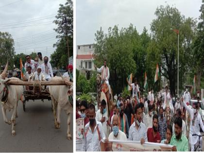 Congress anti-inflation rally with bullock carts, bicycles, camels and horses | बैलगाडी, सायकल, उंट आणि घोड्यांसह कॉंग्रेसची महागाई विरोधी रॅली