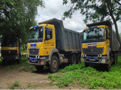 Police n Revenue depts hits the sand mafia; 15 trucks worth Rs 4 crore seized in Gevrai | वाळू माफियांना दणका; १५ ट्रकसह ४ कोटींचा मुद्देमाल पोलीस-महसूल संयुक्त कारवाईत जप्त