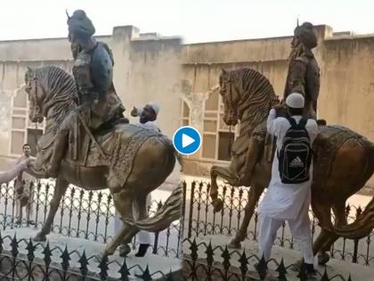 Video viral maharaja ranjit singh statue in lahore vandalized in lahore pakistan | पाकिस्तानमध्ये महाराजा रणजीत सिंह यांच्या पुतळ्याची विटंबना; Video जोरदार व्हायरल