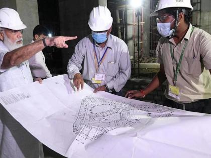 PM Modi visits construction site of new Parliament building at night