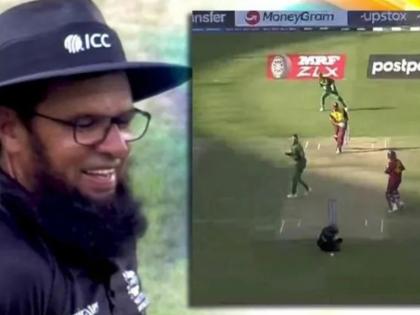 T20 World Cup 2021: Pakistani umpire Aleem Dar survives twice on the same ball, see exactly what happened on the field during the WI vs SA match | T20 World Cup 2021: पाकिस्तानी पंच Aleem Dar यांचे एकाच चेंडूवर दोनवेळा प्राण वाचले, पाहा WI vs SA सामन्यादरम्यान मैदानात नेमके काय घडले 