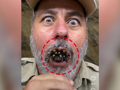 big spider tarantula was seen coming out from mans mouth video shocks netizens | या माणसाने तोंडातून बाहेर काढला भयानक कोळी, व्हिडिओ पाहुन नेटिझन्सचा उडाला थरकाप