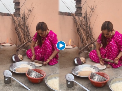 Mansi Naik seen making chapatis on father-in-law's stove, a shower of appreciation on video | सासरी चुलीवर चपात्या बनवताना दिसली मानसी नाईक, व्हिडीओवर होतोय कौतुकाचा वर्षाव