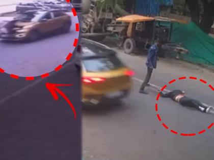 delhi law student rammed his car into pedestrian dragged him on bonnet ex ias officer and his son held | पादचाऱ्याला कारची जोरदार धडक, बोनेटवरून फरफटतं नेलं; अंगावर काटा आणणारा Video