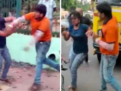 Video: Food delivery boy intervenes in lovers’ spat, thrashes girl for abusing boyfriend | Video : प्रेयसी, प्रियकराच्या भांडणात पडला डिलिव्हरी बॉय अन्...