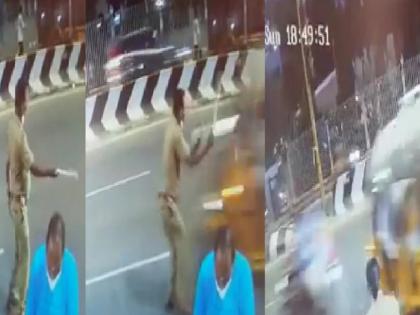 Video: A video of a rickshaw hitting the traffic police, a heartbreaking video came to light | Video : वाहतूक पोलिसाला रिक्षाची जोरदार धडक, काळजाचा ठोका चुकवणारा व्हिडीओ आला समोर