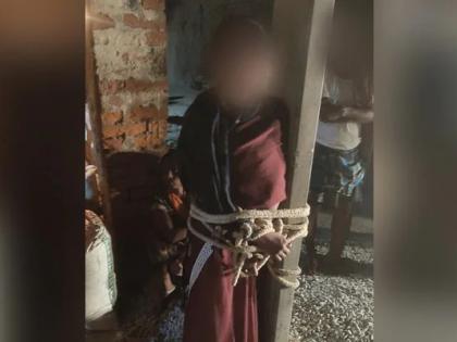 Wife tied up and beaten on accused of extramarital affair | विवाहबाह्य संबंधाच्या संशयावरून पत्नीला खांबाला बांधून मारहाण