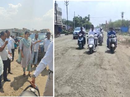 MLA Namita Mundada give ride to Contractors, engineers on digging pits, dusty roads | रखडलेल्या रस्त्यामुळे आमदार संतप्त; गुत्तेदार, अभियंत्यांना घडवली खड्डेमय मार्गावरून सफर