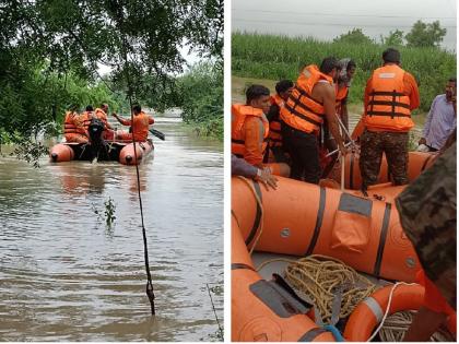 Hail of rain; Two workers stranded in Ardhapur floods released, many villages cut off | पावसाचा हाहाकार; अर्धापूरात पूरात अडकलेल्या २ कामगारांची सुटका, अनेक गावांचा संपर्क तुटला