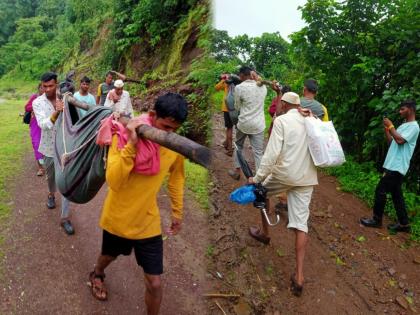 rural areas still deprived of basic amenities; 3 km walk carrying pregnant women in nashik | धक्कादायक! ग्रामीण भाग आजही मूलभूत सुविधांपासून वंचित; गर्भवतीसाठी केली झोळी, 3 किमी पायपीट