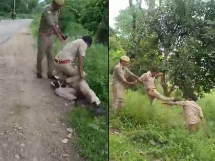 drunk constable and home guard in up kicked each other over sharing of money video | संतापजनक! नशेत तर्र पोलीस आणि होमगार्डमध्ये पैसे वाटपावरून हाणामारी, लाथाबुक्क्यांनी मारहाण