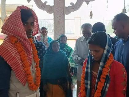 lover who came to meet his girlfriend was caught and got married in azamgarh | अरे देवा! गर्लफ्रेंडला गुपचूप भेटायला आला बॉयफ्रेंड; नातेवाईकांनी पकडलं अन् लग्नच लावलं