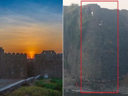 Crack the towers, crack the walls; If the funds are not received, the historic Dharur fort will be destroyed! | बुरुजांना तडे, भिंतीना भेगा; निधीअभावी ऐतिहासिक धारूर किल्ला मागील बाजूने होईल भुईसपाट!